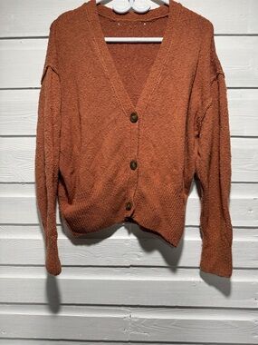 Cozy Rust Button-Front Women's Sweater Cardigan